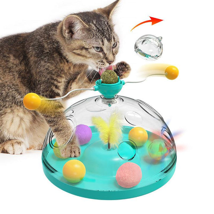 Juguete interactivo para gatos con forma de molino de viento y hierba gatera