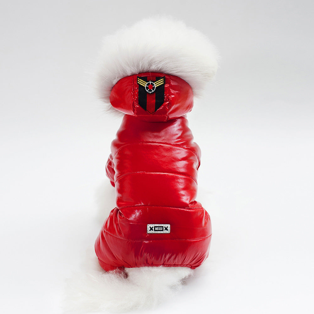 Leather Hooded Thickened Dog Jacket