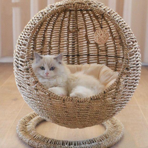 Cat Round Rattan Hanging Hammock