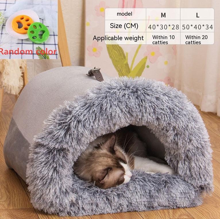 Long Fur Winter Warm Pet Cave Bed