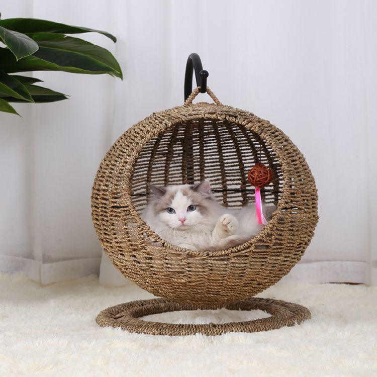 Runde Rattan-Hängematte für Katzen