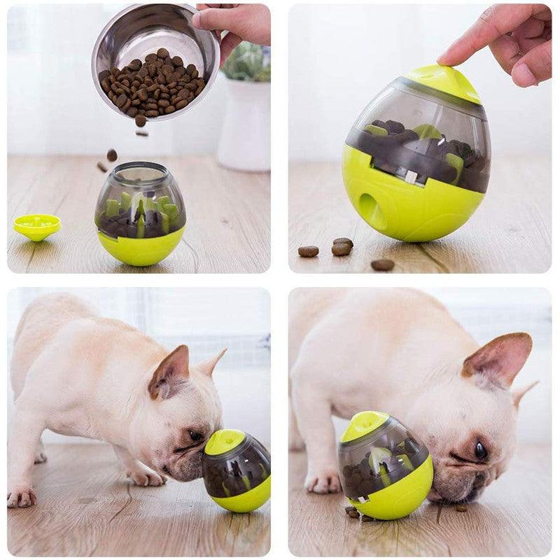 Juguete con forma de pelota que gotea comida para perros