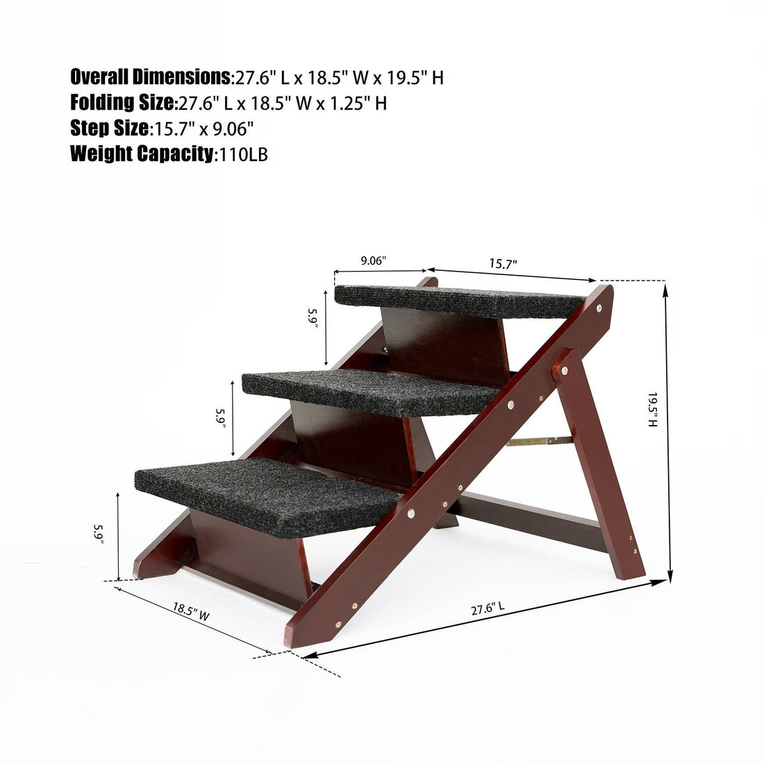 Foldable 3 Levels Dog Wood Stairs-snuggletails