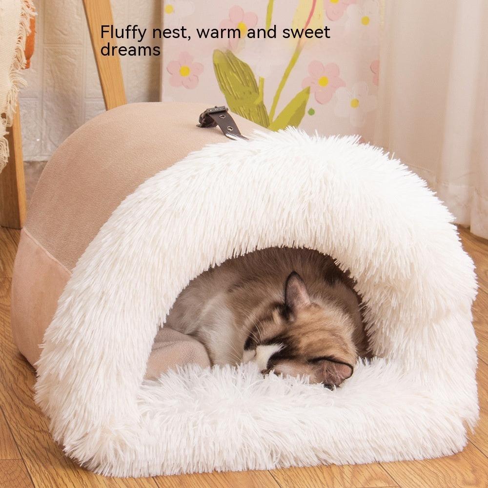 Long Fur Winter Warm Pet Cave Bed