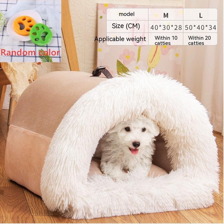 Long Fur Winter Warm Pet Cave Bed