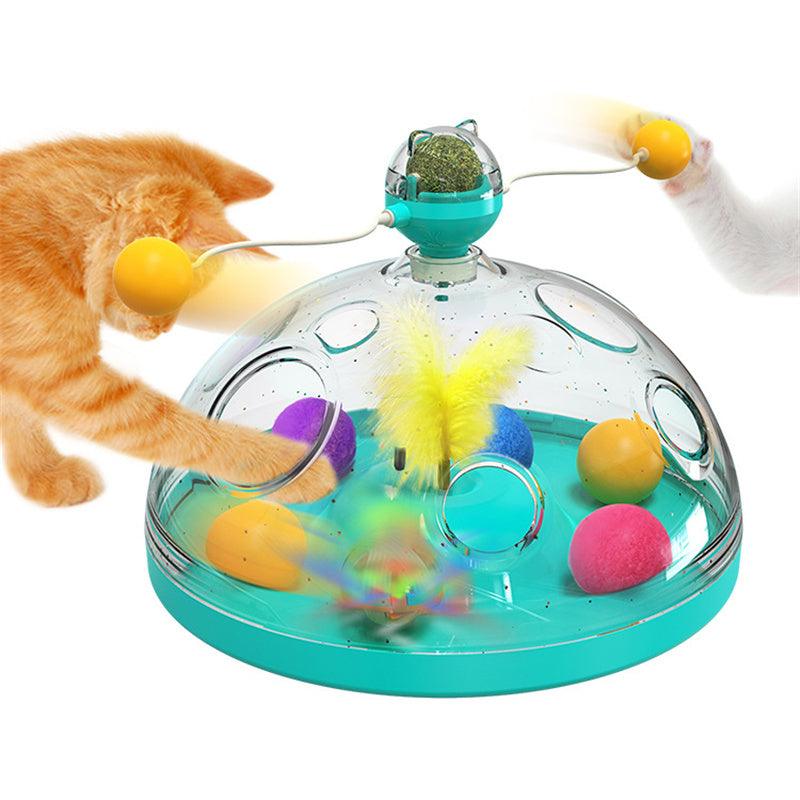 Juguete interactivo para gatos con forma de molino de viento y hierba gatera