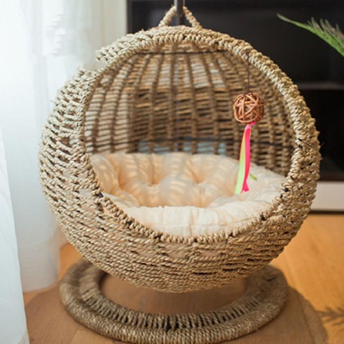 Cat Round Rattan Hanging Hammock