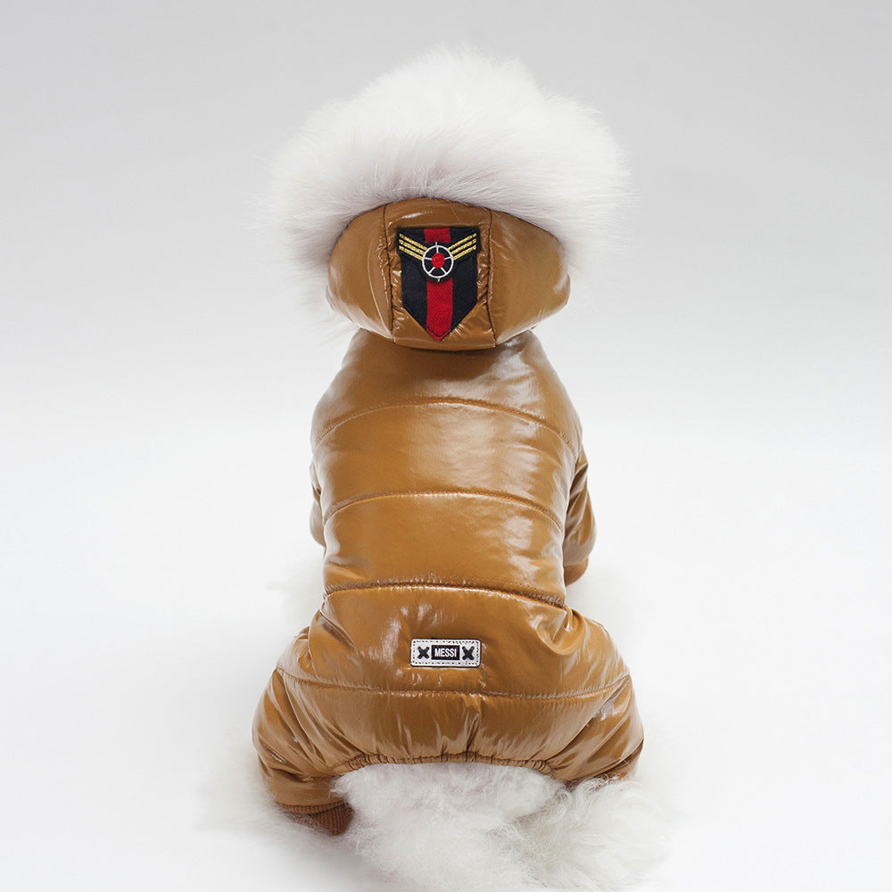 Leather Hooded Thickened Dog Jacket