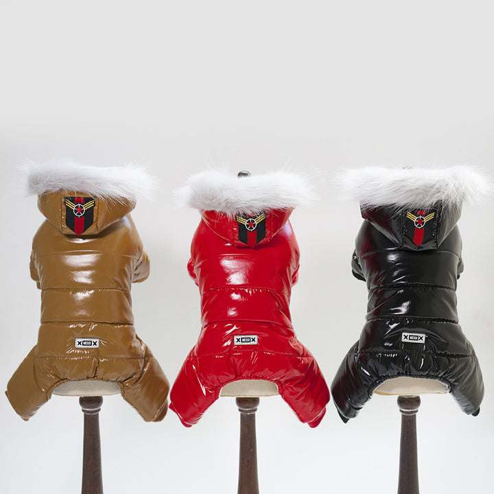 Leather Hooded Thickened Dog Jacket