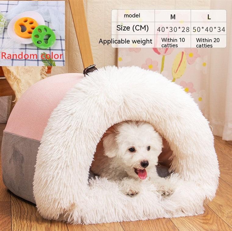 Long Fur Winter Warm Pet Cave Bed