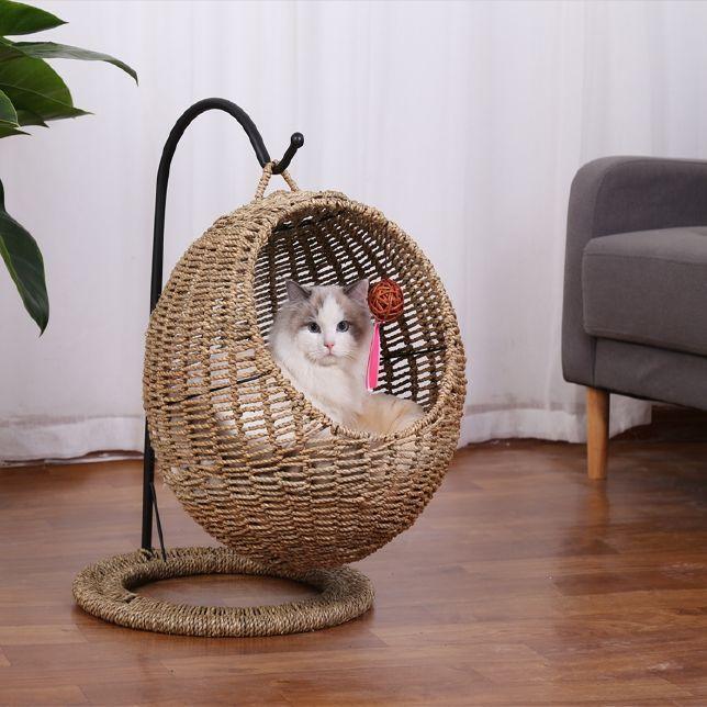 Runde Rattan-Hängematte für Katzen