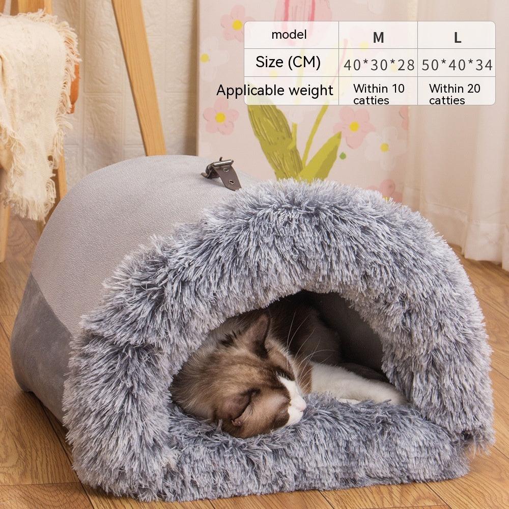 Long Fur Winter Warm Pet Cave Bed